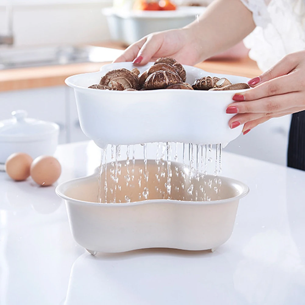 

Double-Layer Vegetable Basin Vegetable Basket Hot Pot Platter Fruit Plate Drain Basin Drain Basket Kitchen Storage Tools