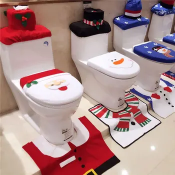 

Three-piece Christmas Bathroom Decorations Toilet Cover Foot Pad Seat Cover Cap for Home Santa Claus Snowman Xmas Bathroom Deco