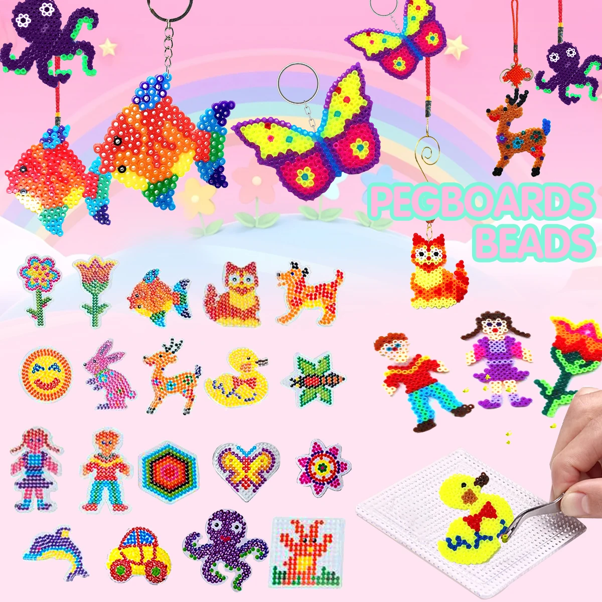 

5mm Fuse Beads Pegboards Animals Hama Perler Iron Beads Patterns Template with Colorful Card Kids DIY Craft Making Puzzle Toy
