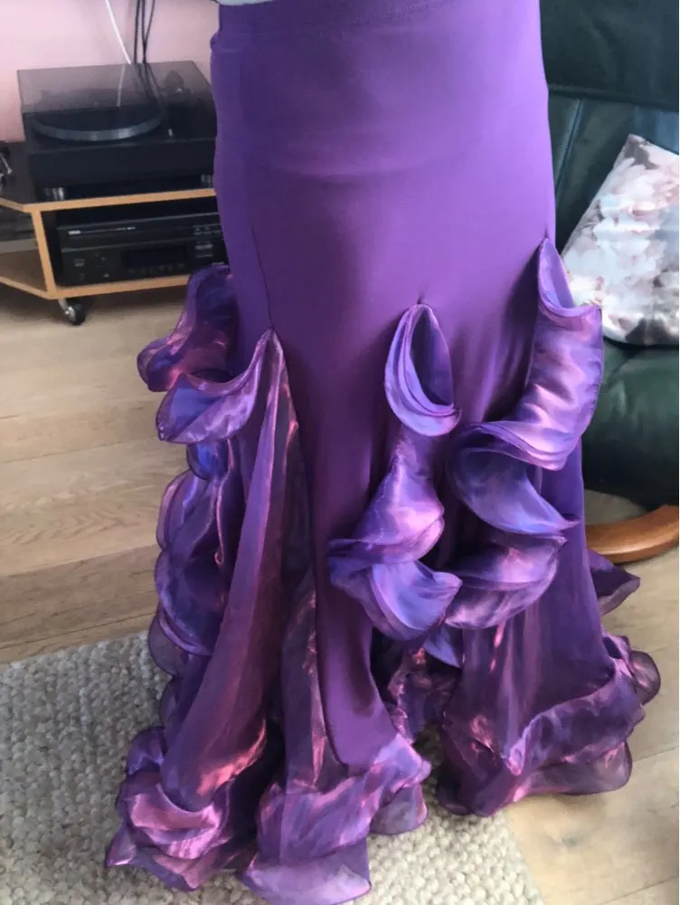 Sexy Women Bellydance costume Long Ruffle carnaval Skirt Side Slit Purple Red White Blue Pink Solid Color Dancing Performance Cl