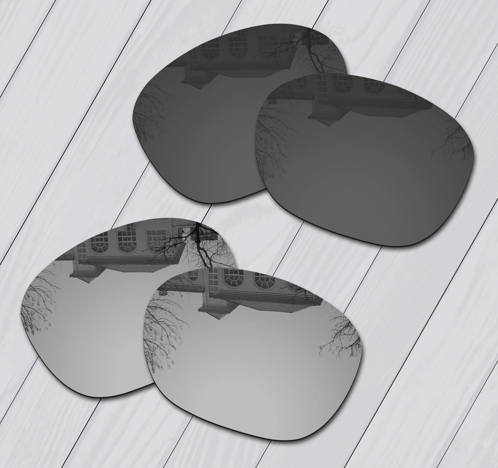 E.O.S 2 Pairs Black & Silver Polarized Replacement Lenses for Oakley Garage Rock OO9175 Sunglasses