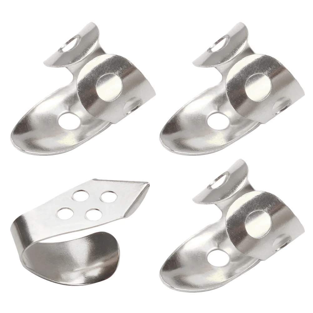F447 4pcs/set New Stainless Steel Silver Finger Banjo Picks Plectrum Accessories 