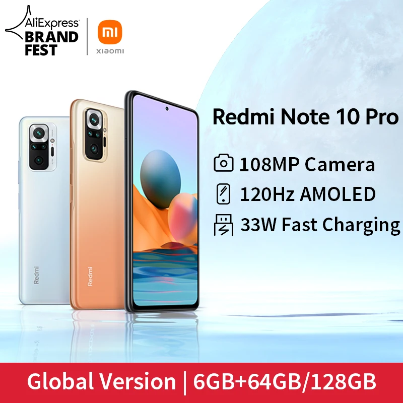 [Lanzamiento mundial En stock] Versión global Xiaomi Redmi Note 10 Pro Smartphone 108MP Cámara Snapdragon 732G 120Hz AMOLED Pantalla
