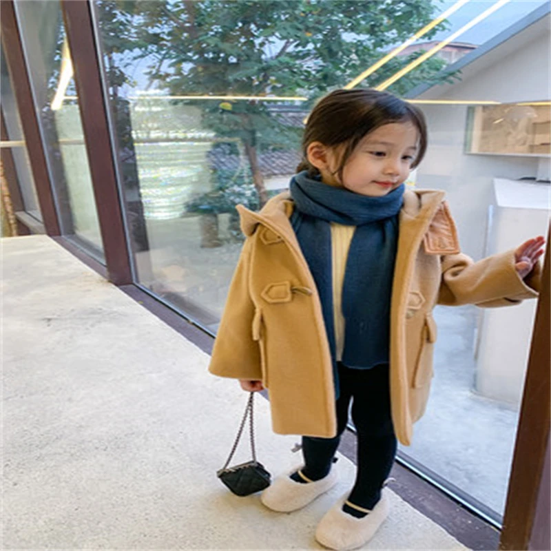 Girls Boys Wool Coat Jacket Outerwear 2021 Simple Warm Thicken Plus Velvet Winter Autumn Cotton Baby's Kids Children's Clothing