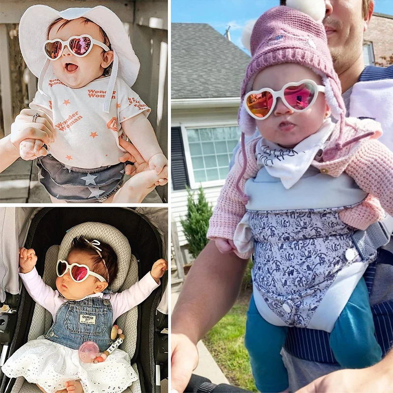Occhiali da sole polarizzati per bambini a forma di cuore con cinturino occhiali da sole regolabili flessibili per neonati 0-24 mesi