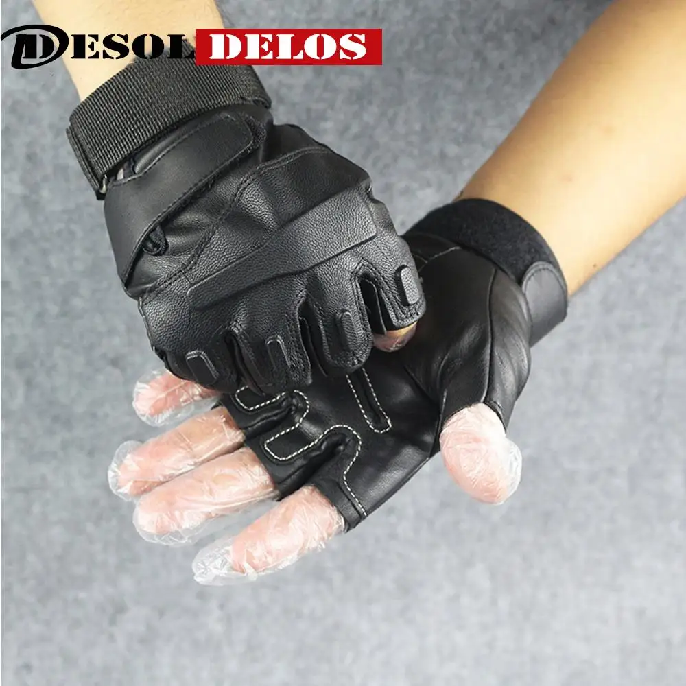 

DesolDelos Men Tactical Gloves Male PU Leather Fingerless Mitten Guant Military Army Sport Fitness Anti-slip eldiven luvas