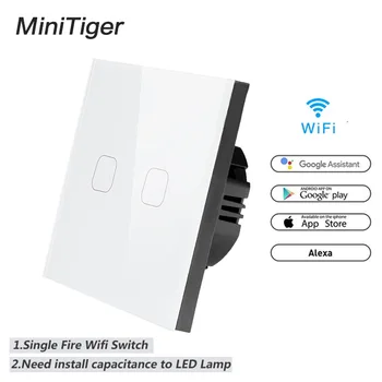 

Esooli WIFI Smart 2 Gang Touch Switch APP Wireless Remote Light Wall Switch Crystal Glass Panel Work With Alexa / Google Home
