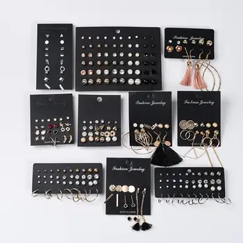 

Black Card Fashion Earrings Set 6-30 Pairs Girls Party Gift Wedding Jewelry Boho Geometric Tassel Stdu Earrings For Women