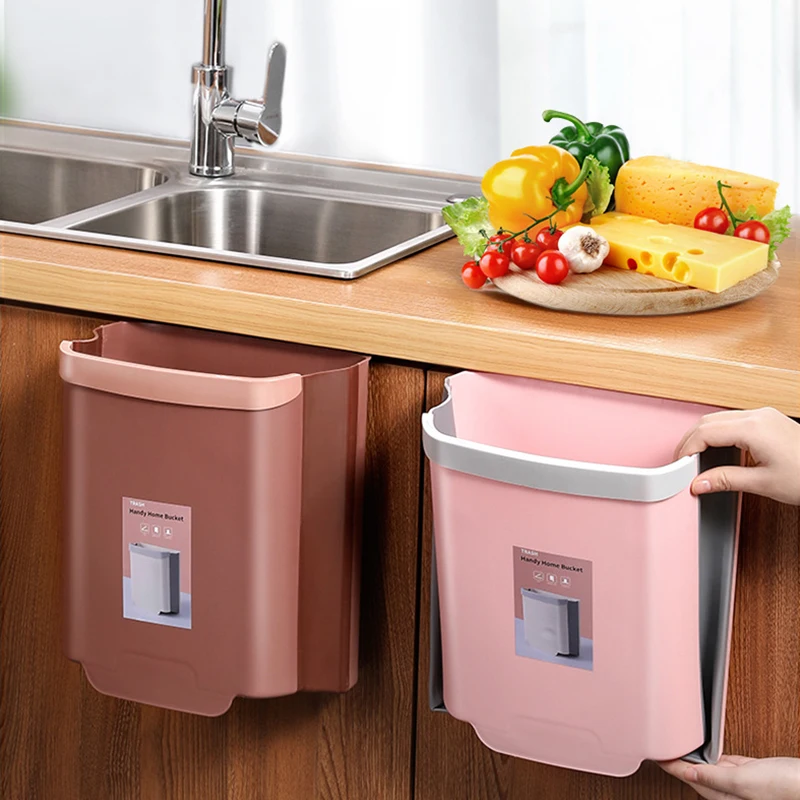 8L Wall Mounted Trash Can With Lid Waste Bin Kitchen Door