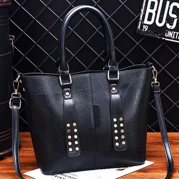 

Women's Shoulder Bag Fashion female Handbags Winter Large Capacity Rivet Tote Bag Casual Pu Leather women Messenger bag