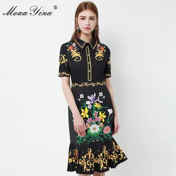

MoaaYina Fashion Runway dress Spring Summer Women's Dress Short sleeve Floral-Print Mermaid Dresses