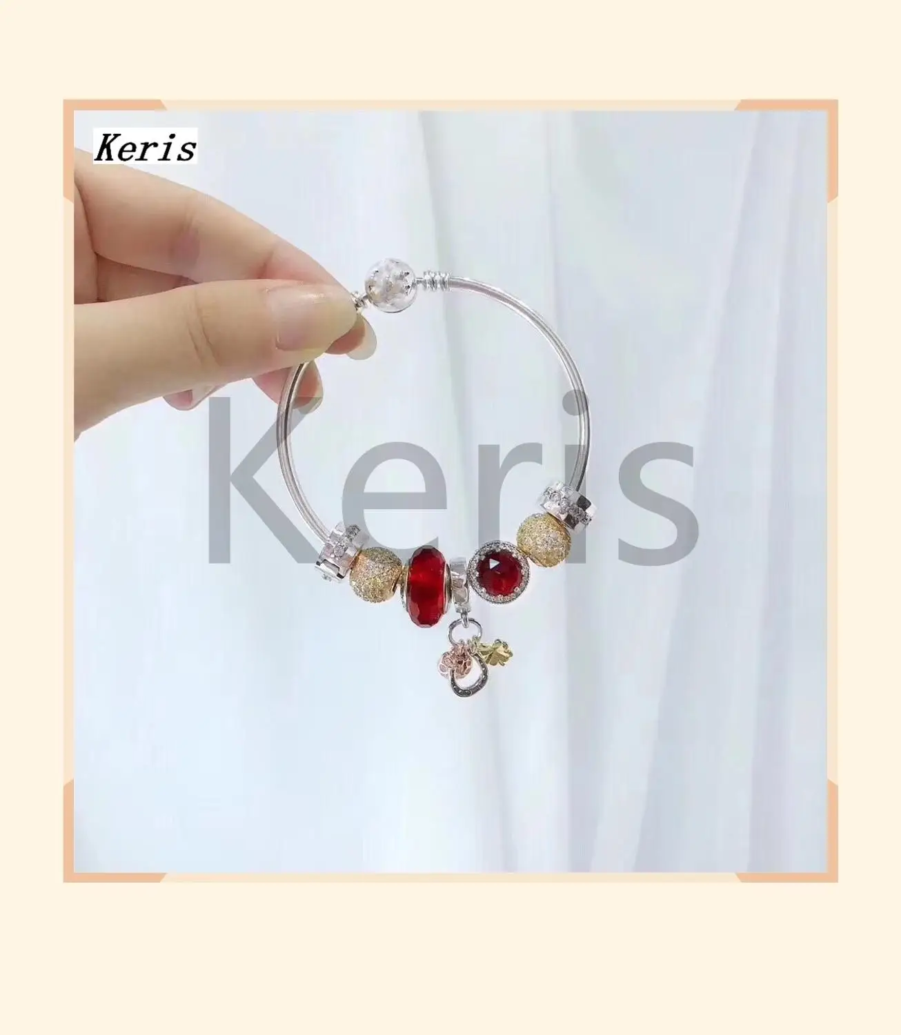 

High Quality Reproduction 1:1 100% Silver Red Cat Eye Clasp Beaded Bracelet Free Delivery