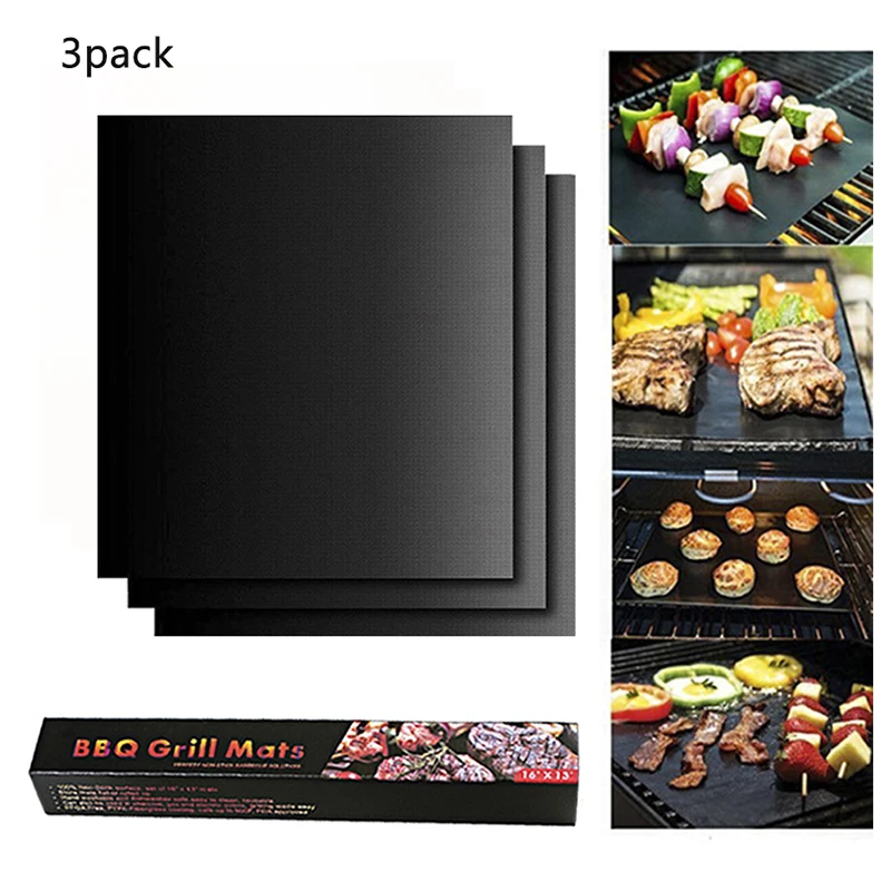 

3pcs Non-Stick BBQ Grill Mat Reusable Pad Baking Sheet Portable Outdoor Picnic Cooking Barbecue Oven Tool Hot selling