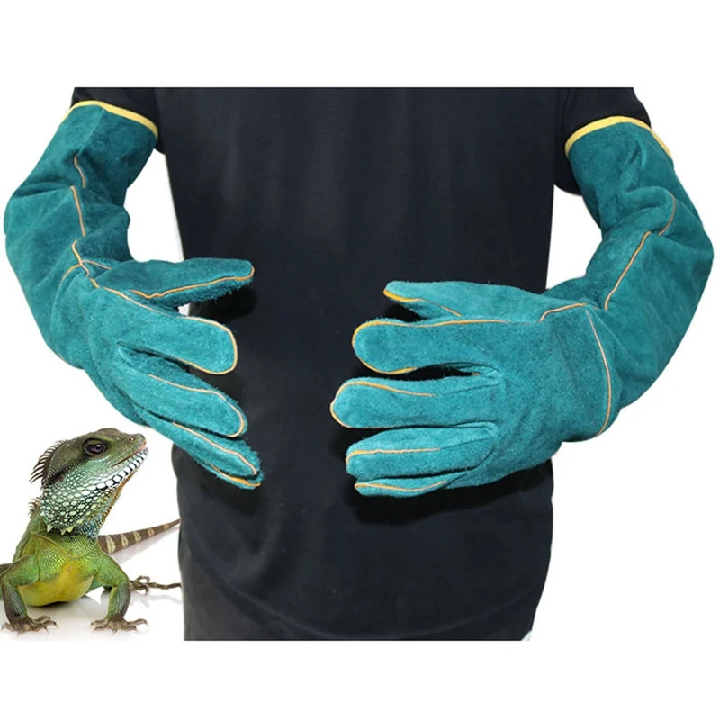

Anti-bite safety bite gloves for Catch dog,cat,reptile,animal Ultra long leather green Pets grasping biting protective gloves u