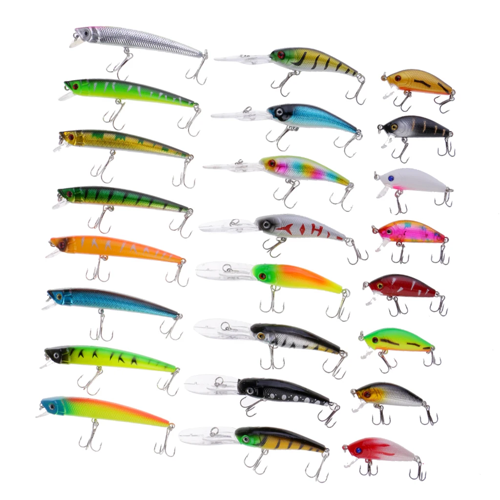 24pcs Fishing Lures Large Hard Bait Minnow with Treble Hook Life-like Swimbait 3D Eyes Popper Crankbait | Спорт и развлечения