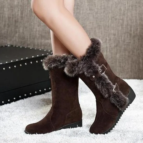 

Winter Outdoor Snow Boots Women Fur Plush Insole Boots Shoes Woman Warm Platform Mid Calf Snowboots Belt Buckle botas mujer D25