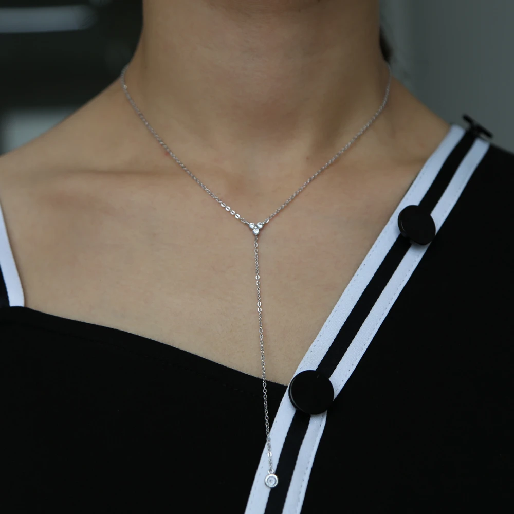 Collar de plata de ley 925 para mujer, accesorio sencillo delicado con forma de Y, micro pavé claro, Circonia cúbica Y oro impresionante, largo Y mínimo|Collares| - AliExpress