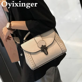 

Oyixinger Women's Shoulder Bag Oil Wax Leather Bag For Women 2020 New Hand Woven Handbags Fashion Casual Messenger Bags Female