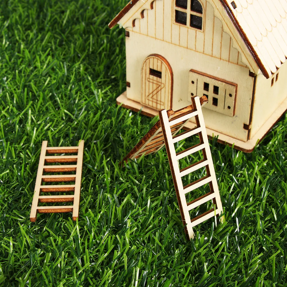 5PCS Miniature Wooden Ladder Garden Ornament Micro Landscape DIY Handcraft Gardening Supplies Home Decoration Accessories ornament crafts,miniature figurines,miniature ornament,wooden figurine crafts,glass fruit pendants,miniature scenery material