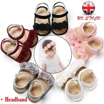

Goocheer Summer Clothing Newborn Kid Baby Girl Flower Sandals Shoes Soft Sole Hook Casual Summer Shoes +Headband 2Pcs Solid Set