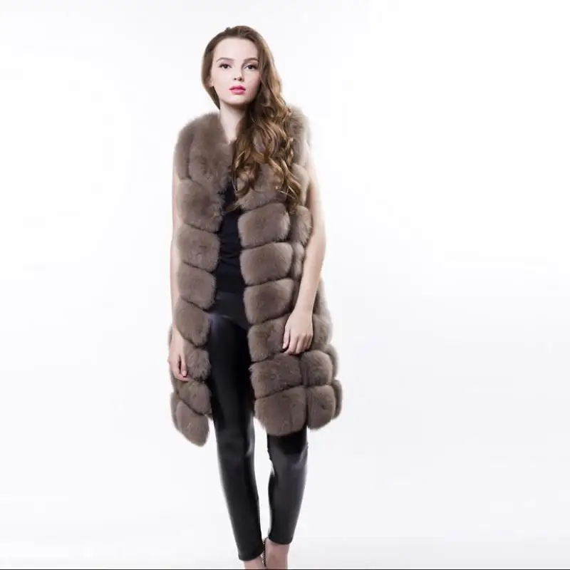 Real Genuine Laides Parka manteau veste fourrure de renard manteau hiver fourrure gilet épaissir à capuche