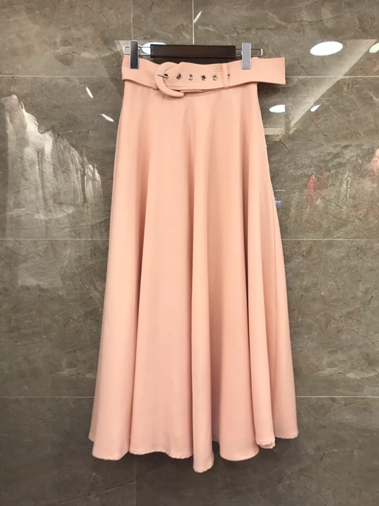 

2019 Early autumn new women's buckle, waist, high waist, pure color decorative Baitao mid-long half-length skirt 903