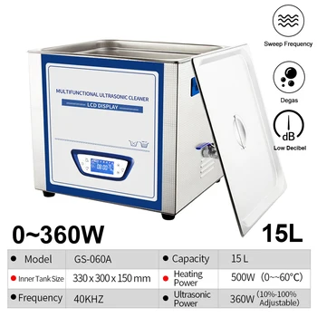 Price GENNEG 15L Ultrasonic Cleaner Degassing Sweep Frequency Heated Timer Stainless Steel Oil Auto Parts Ultrasonic Cleaning Machine