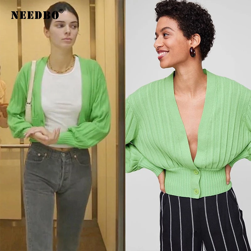 

NEEDBO Knit Cardigan Femme Women Sweater Cardigan Oversize Long Sleeve Coat Autumn Buttons Casual V-Neck Outwear Coat Female Top