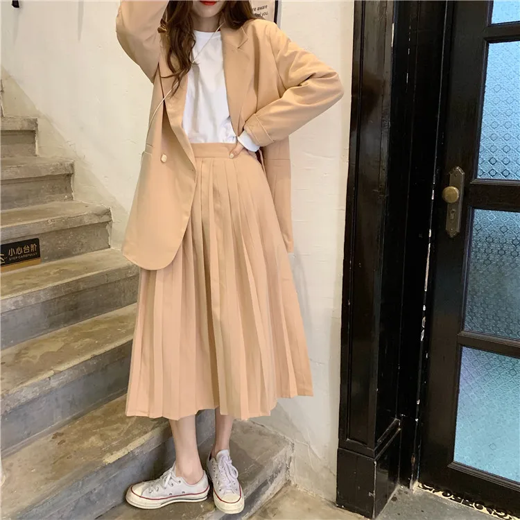 Photo Shoot Loose-Fit Three-dimensional Sense Type Loose-Fit Suit Coat+ Pleated Skirt WOMEN'S Suit