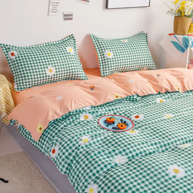 Spring and summer home textile four-piece ins wind duvet cover sheet three-piece small fresh girl student dormitory bedding 