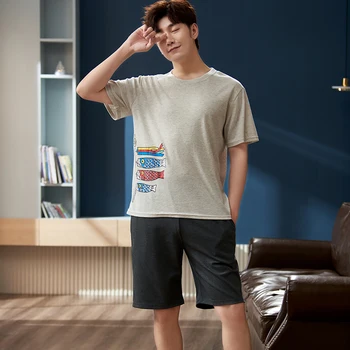 

Men's Pajamas 100% Cotton Boy's Short Sleeves Nightwear Sleep Wear Suits Sleepwear Homewear Shorts for Men