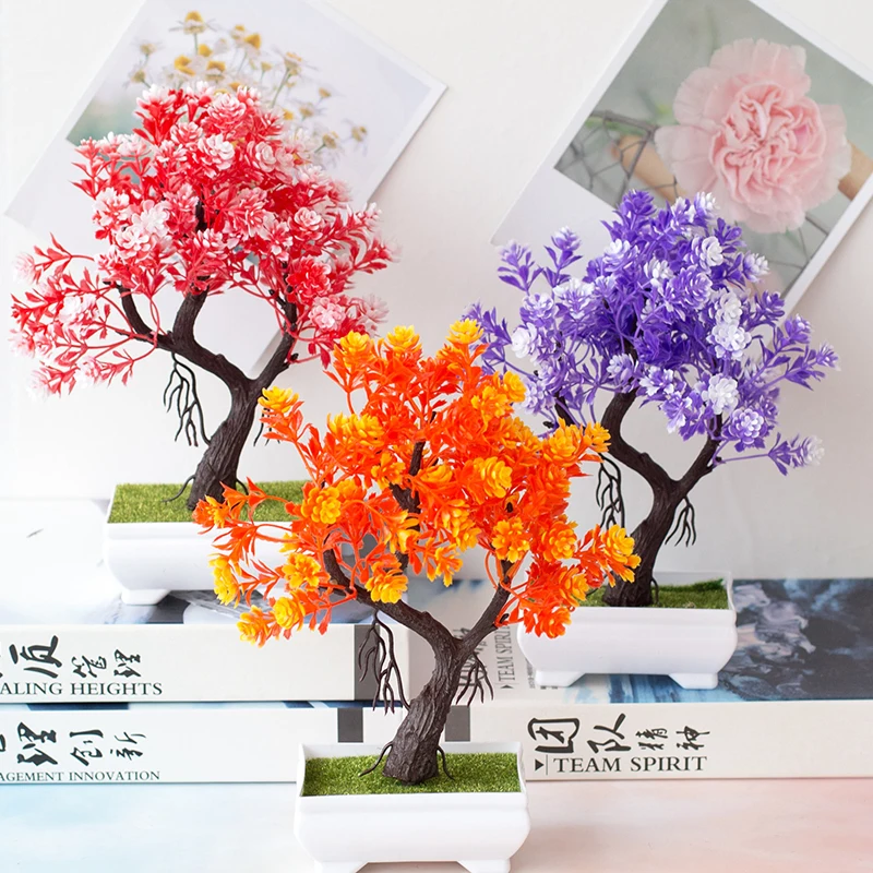 Artificial Potted Flower Fake Bonsai Pot Plant Home Office Table Ornament Decor Simulation Plant Autumn Decoration
