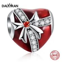 DALARAN Classic CZ Heart Shape Charms Sterling Silver 925 Love Red Enamel Bead For Pandora Original Charm Bracelet DIY Gift