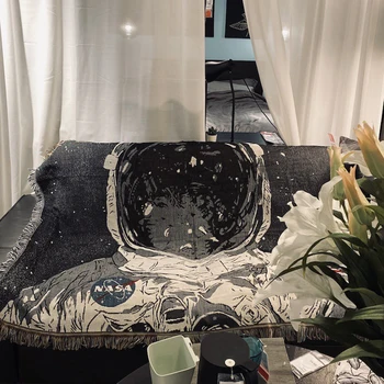 

Astronaut Pattern Sofa Chair Living Room Throw Blanket Rectangle Travel Cotton Blend Camping 150x125cm Warm Soft Home Office