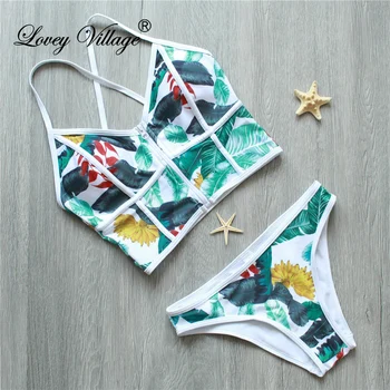 

2020 Sexy Floral Biquini Thong Zipper High Neck Swim Bathing Suit Plus Size Swimwear Women Brazilian Bikini Push Up Swimsuit