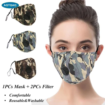 

AQTQAQ Camo Pattern Mouth Mask Dustproof Protective PM2.5 Activated Carbon Filter Paper Face Mask Washable Reusable Mouth-muffle