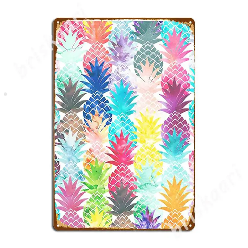 

Hawaiian Pineapple Pattern Tropical Watercolor Metal Signs Wall Decor Home Wall Mural Designing Tin sign Posters