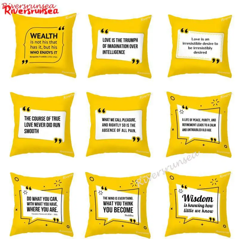 Modern Style Minimalist Decor Yellow Cushion Simple English Letter Famous Saying Sofa Throw Pillows For Office Nap Chair Pad | Дом и сад