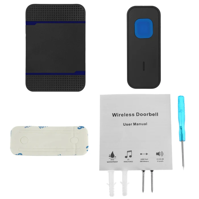 300M 5 Volume Wireless Doorbell Transmitter+Receiver Home Door Bell Set with 55 Ringtones ING-SHIPPING