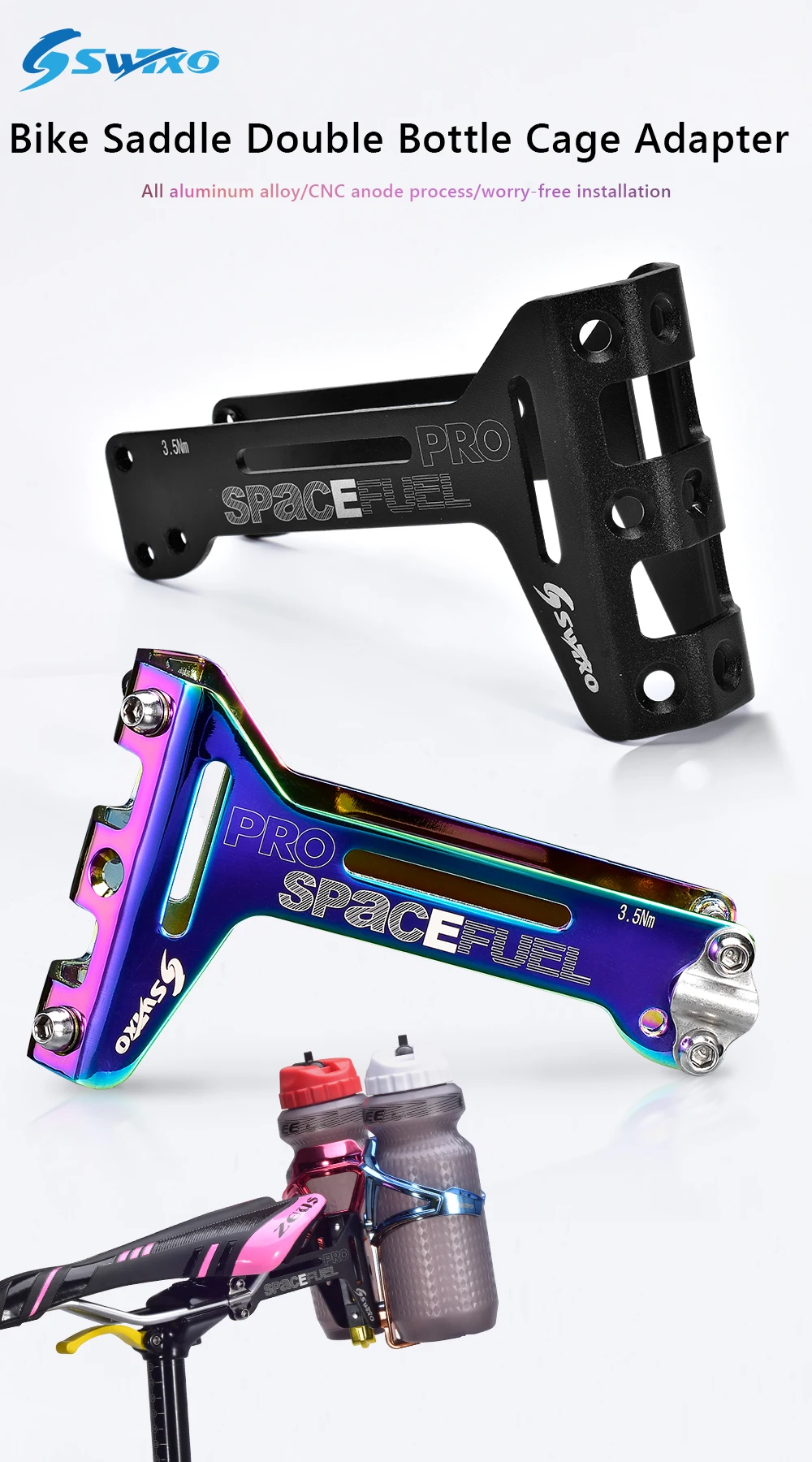 Bicycle Double Water Bottle Holder Extension Bike Saddle Drink Cup