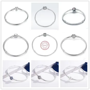 

925 Sterling Silver Moments Signature Clasp Crystal Snake Chain Bracelet Bangle Fit Bead Charm Pandora Jewelry