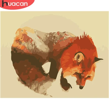 

HUACAN Paint By Number Fox Animal Drawing Canvas Acrylic Handpainted Wall Art Oil Painting By Number Gift Home Decor