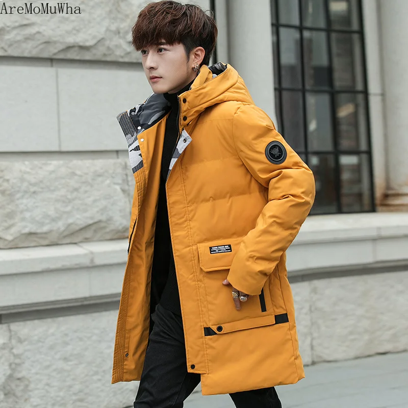 

AreMoMuWha New Cotton Men's Winter Jacket Men's Cotton Jacket Trend Korean Thickening Tooling Long Casual Loose Cotton Clothing