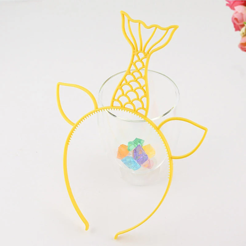 Mermaid Yellow 12 шт./лот, блестящая повязка на волосы с единорогом, ободок, повязка на голову для женщин и девочек, кошачьи ушки, Русалочка, пластиковая повязка для волос, аксессуары для волос, горячая распродажа - Цвет: Mermaid Yellow