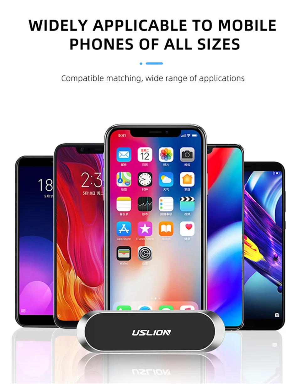 USLION мини Магнитная автомобильная подставка для телефона в полоску для iPhone samsung huawei gps универсальное металлическое магнитное крепление на приборную панель автомобиля