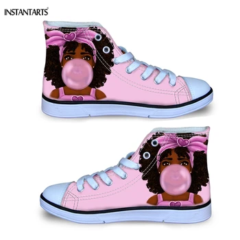 

INSTANTARTS Cartoon Afro Girls/African Woman Print Children High Top Canvas Shoes Spring/Autumn Sports Shoes Kids Girls Sneakers