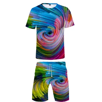 

Colorful swirl two piece set tshirt and shorts Harajuku men Colorful swirl t shirt harajuku Short Sleeve plus size for men
