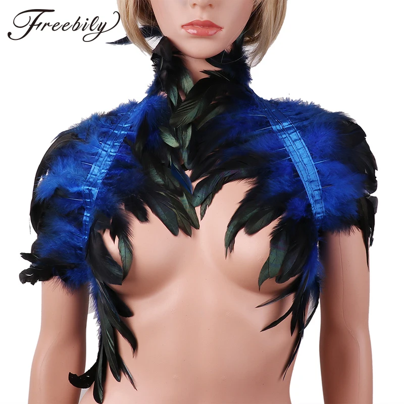 Gothic Feather Cape Shawl Victorian Real Natural Feather Shrug Shawl Shoulder Wrap Cape Rave Festival Tops Party Clubwear