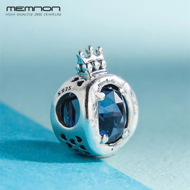 

2019 New autumn Blue Sparkling Crown O Charms 925 sterling Silver bead fit Bracelet Necklace DIY for women Memnon fine Jewelry