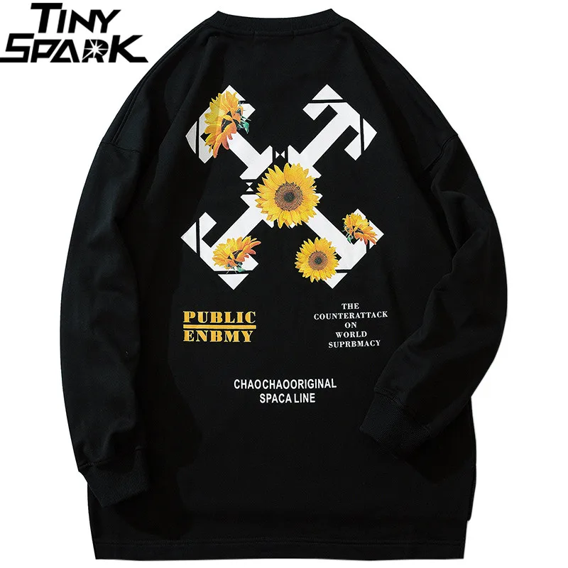 Хип-хоп свитер пуловер Подсолнух уличная Harajuku цветочный свитер толстовка хлопок Осень Хип-хоп объемный пуловер